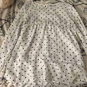 See through white top with black hearts